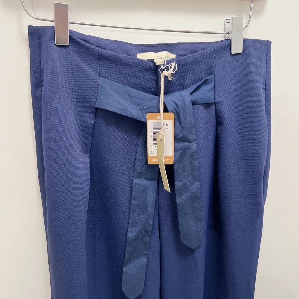 MONK & LOU NWT Crepe Mogen Tie Pant Navy Blue - Picture 2 of 3